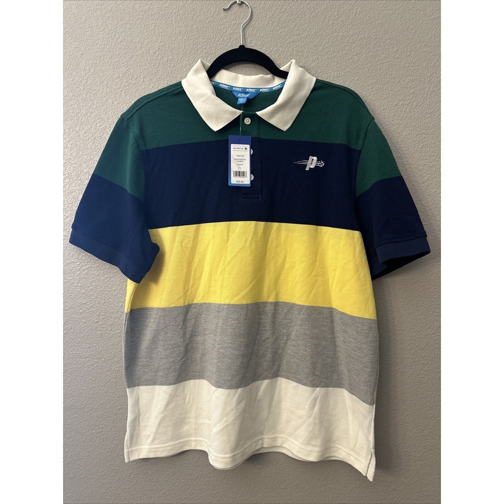 NWT Pickleball Men's Polo Shirt - Green/Navy Blue/Yellow Size Large